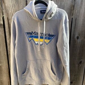 Men's Marmot Gray Spell-Out Logo Sweatshirt M Organic Cotton Woods Heavyweight